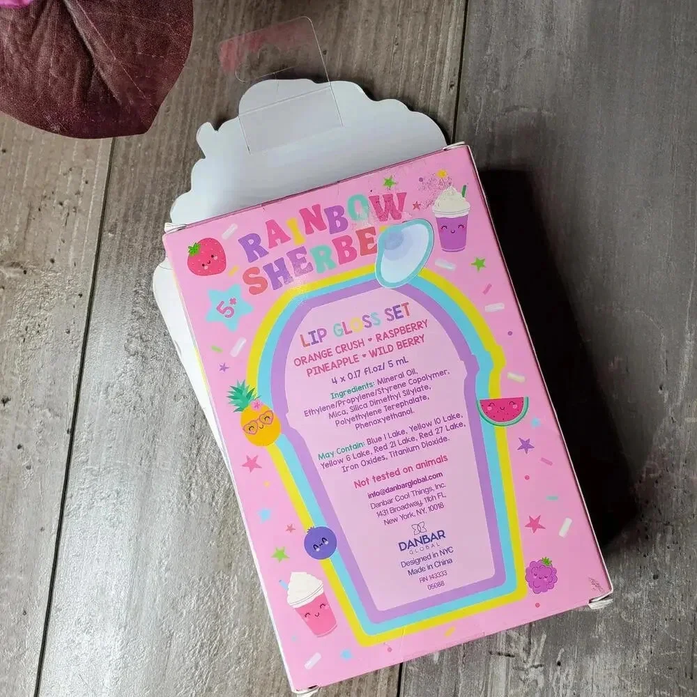 NWT Danbar Global Rainbow Sherbert Lip Gloss Set Non Toxic Fruit Flavored